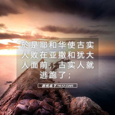 Picture 05 - 历 代 志 下 14:12 CUVS - 於 是 耶 和 华 使 古 实 人 败 在 亚 - Bible Verse Picture