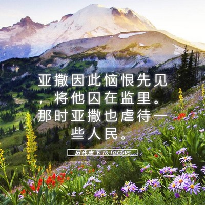 Picture 05 - 历 代 志 下 16:10 CUVS - 亚 撒 因 此 恼 恨 先 见 ， 将 他 囚 - Bible Verse Picture