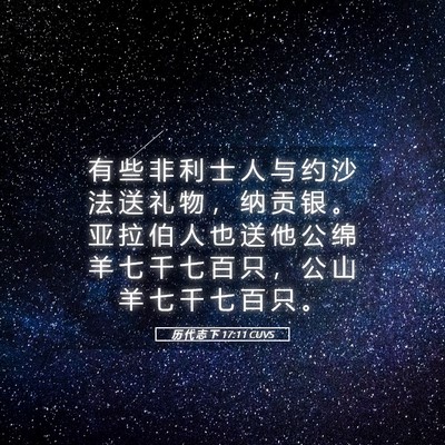 Picture 05 - 历 代 志 下 17:11 CUVS - 有 些 非 利 士 人 与 约 沙 法 送 礼 - Bible Verse Picture