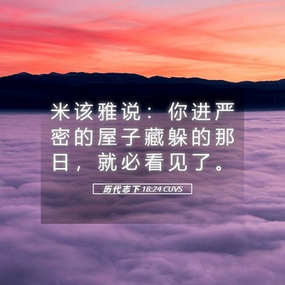 Picture 05 - 历 代 志 下 18:24 CUVS - 米 该 雅 说 ： 你 进 严 密 的 屋 子 - Bible Verse Picture