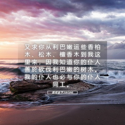 Picture 05 - 历 代 志 下 2:8 CUVS - 又 求 你 从 利 巴 嫩 运 些 香 柏 木 - Bible Verse Picture