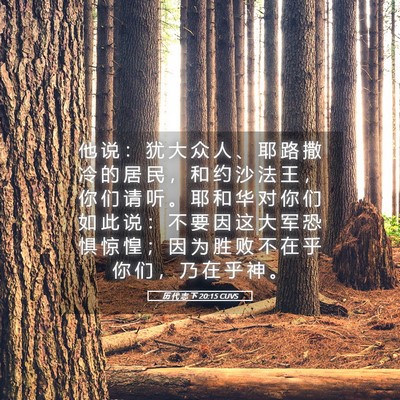 Picture 05 - 历 代 志 下 20:15 CUVS - 他 说 ： 犹 大 众 人 、 耶 路 撒 冷 - Bible Verse Picture