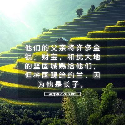 Picture 05 - 历 代 志 下 21:3 CUVS - 他 们 的 父 亲 将 许 多 金 银 、 财 - Bible Verse Picture