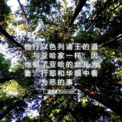 Picture 05 - 历 代 志 下 21:6 CUVS - 他 行 以 色 列 诸 王 的 道 ， 与 亚 - Bible Verse Picture