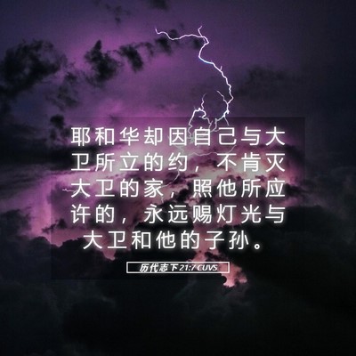 Picture 05 - 历 代 志 下 21:7 CUVS - 耶 和 华 却 因 自 己 与 大 卫 所 立 - Bible Verse Picture