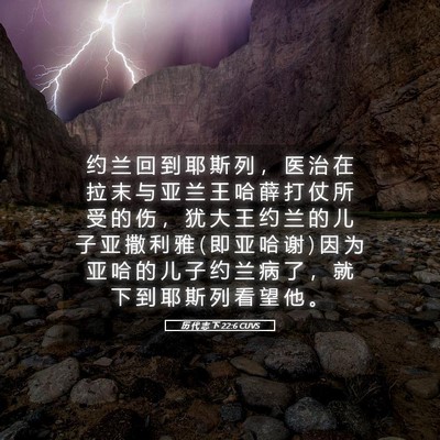 Picture 05 - 历 代 志 下 22:6 CUVS - 约 兰 回 到 耶 斯 列 ， 医 治 在 拉 - Bible Verse Picture