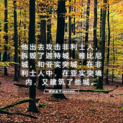 Picture 05 - 历 代 志 下 26:6 CUVS - 他 出 去 攻 击 非 利 士 人 ， 拆 毁 - Bible Verse Picture