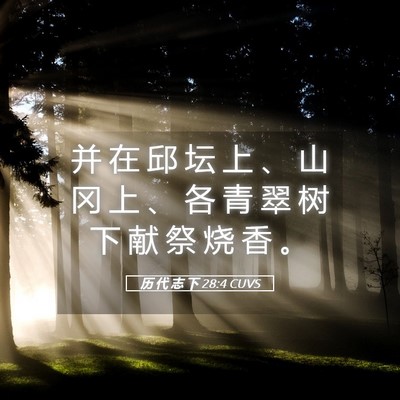 Picture 05 - 历 代 志 下 28:4 CUVS - 并 在 邱 坛 上 、 山 冈 上 、 各 青 - Bible Verse Picture