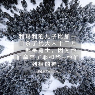 Picture 05 - 历 代 志 下 28:6 CUVS - 利 玛 利 的 儿 子 比 加 一 日 杀 了 - Bible Verse Picture