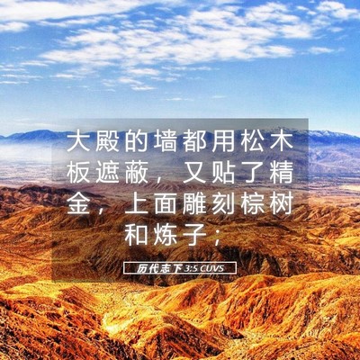 Picture 05 - 历 代 志 下 3:5 CUVS - 大 殿 的 墙 都 用 松 木 板 遮 蔽 ， - Bible Verse Picture
