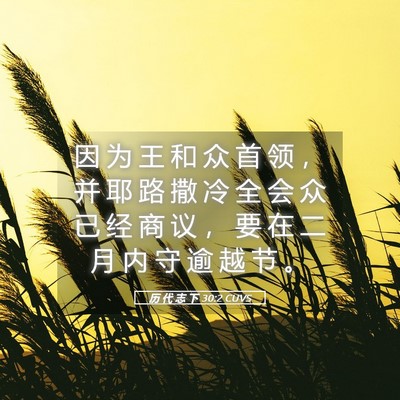 Picture 05 - 历 代 志 下 30:2 CUVS - 因 为 王 和 众 首 领 ， 并 耶 路 撒 - Bible Verse Picture