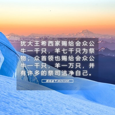 Picture 05 - 历 代 志 下 30:24 CUVS - 犹 大 王 希 西 家 赐 给 会 众 公 牛 - Bible Verse Picture