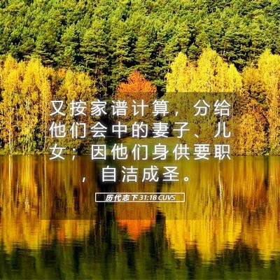 Picture 05 - 历 代 志 下 31:18 CUVS - 又 按 家 谱 计 算 ， 分 给 他 们 会 - Bible Verse Picture