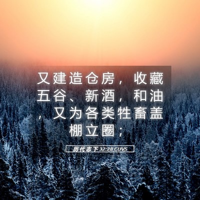 Picture 05 - 历 代 志 下 32:28 CUVS - 又 建 造 仓 房 ， 收 藏 五 谷 、 新 - Bible Verse Picture