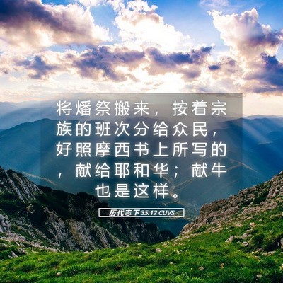 Picture 05 - 历 代 志 下 35:12 CUVS - 将 燔 祭 搬 来 ， 按 着 宗 族 的 班 - Bible Verse Picture