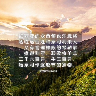 Picture 05 - 历 代 志 下 35:8 CUVS - 约 西 亚 的 众 首 领 也 乐 意 将 牺 - Bible Verse Picture
