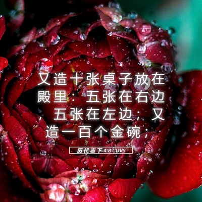 Picture 05 - 历 代 志 下 4:8 CUVS - 又 造 十 张 桌 子 放 在 殿 里 ： 五 - Bible Verse Picture