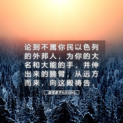 Picture 05 - 历 代 志 下 6:32 CUVS - 论 到 不 属 你 民 以 色 列 的 外 邦 - Bible Verse Picture