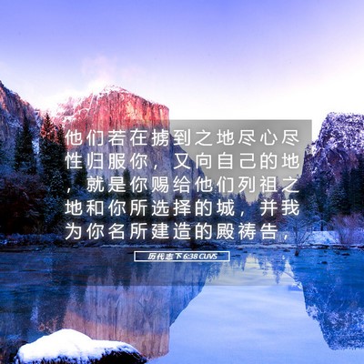 Picture 05 - 历 代 志 下 6:38 CUVS - 他 们 若 在 掳 到 之 地 尽 心 尽 性 - Bible Verse Picture