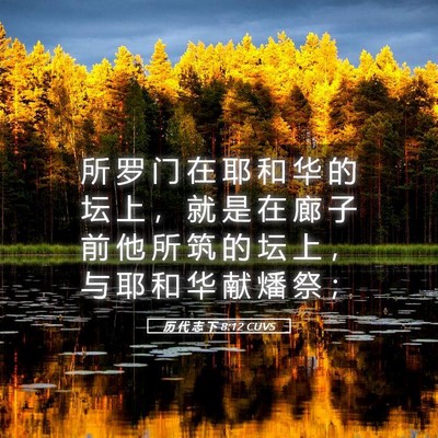 Picture 05 - 历 代 志 下 8:12 CUVS - 所 罗 门 在 耶 和 华 的 坛 上 ， 就 - Bible Verse Picture
