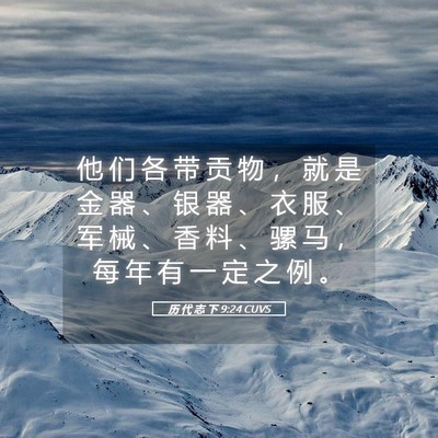 Picture 05 - 历 代 志 下 9:24 CUVS - 他 们 各 带 贡 物 ， 就 是 金 器 、 - Bible Verse Picture