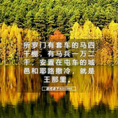 Picture 05 - 历 代 志 下 9:25 CUVS - 所 罗 门 有 套 车 的 马 四 千 棚 ， - Bible Verse Picture