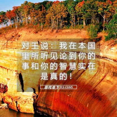 Picture 05 - 历 代 志 下 9:5 CUVS - 对 王 说 ： 我 在 本 国 里 所 听 见 - Bible Verse Picture