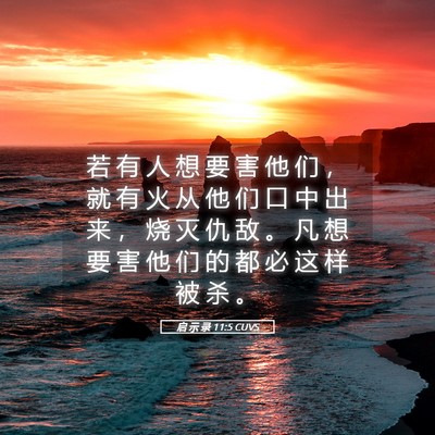 Picture 05 - 启 示 录 11:5 CUVS - 若 有 人 想 要 害 他 们 ， 就 有 火 - Bible Verse Picture