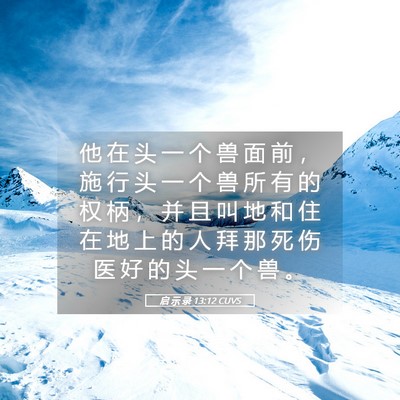 Picture 05 - 启 示 录 13:12 CUVS - 他 在 头 一 个 兽 面 前 ， 施 行 头 - Bible Verse Picture