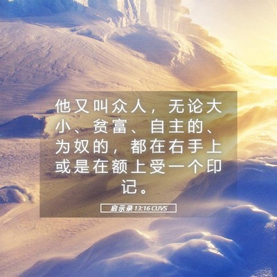 Picture 05 - 启 示 录 13:16 CUVS - 他 又 叫 众 人 ， 无 论 大 小 、 贫 - Bible Verse Picture