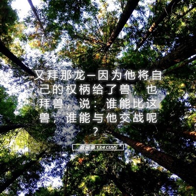 Picture 05 - 启 示 录 13:4 CUVS - 又 拜 那 龙 ─ 因 为 他 将 自 己 的 - Bible Verse Picture