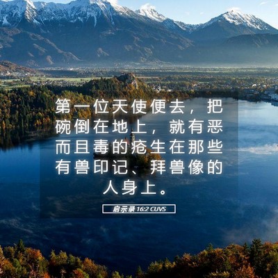 Picture 05 - 启 示 录 16:2 CUVS - 第 一 位 天 使 便 去 ， 把 碗 倒 在 - Bible Verse Picture