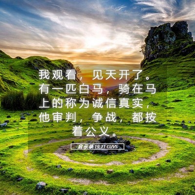Picture 05 - 启 示 录 19:11 CUVS - 我 观 看 ， 见 天 开 了 。 有 一 匹 - Bible Verse Picture