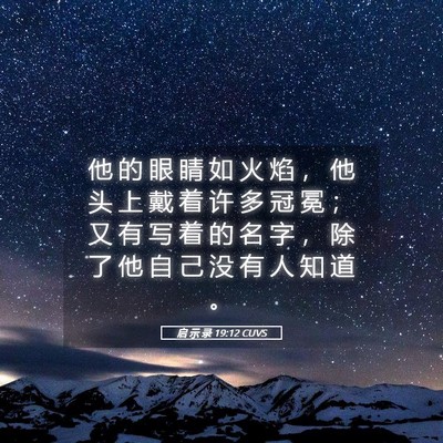 Picture 05 - 启 示 录 19:12 CUVS - 他 的 眼 睛 如 火 焰 ， 他 头 上 戴 - Bible Verse Picture