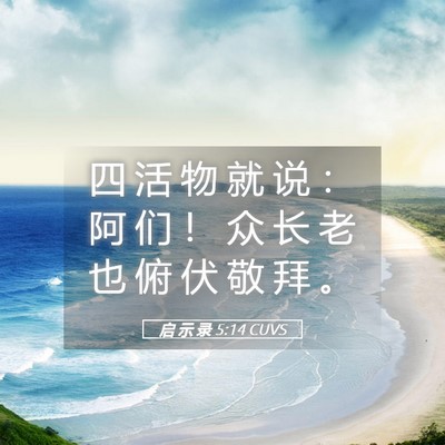 Picture 05 - 启 示 录 5:14 CUVS - 四 活 物 就 说 ： 阿 们 ！ 众 长 老 - Bible Verse Picture