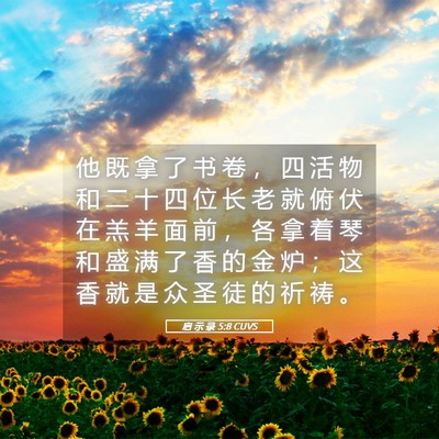 Picture 05 - 启 示 录 5:8 CUVS - 他 既 拿 了 书 卷 ， 四 活 物 和 二 - Bible Verse Picture