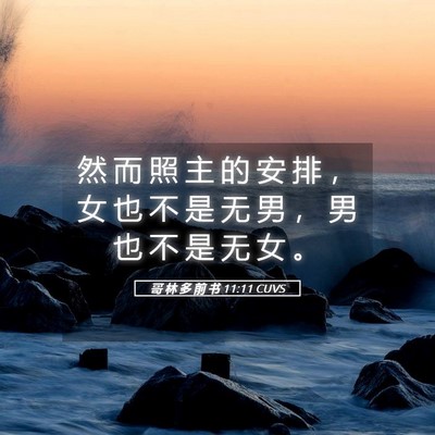 Picture 05 - 哥 林 多 前 书 11:11 CUVS - 然 而 照 主 的 安 排 ， 女 也 不 是 - Bible Verse Picture