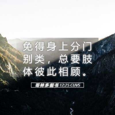 Picture 05 - 哥 林 多 前 书 12:25 CUVS - 免 得 身 上 分 门 别 类 ， 总 要 肢 - Bible Verse Picture