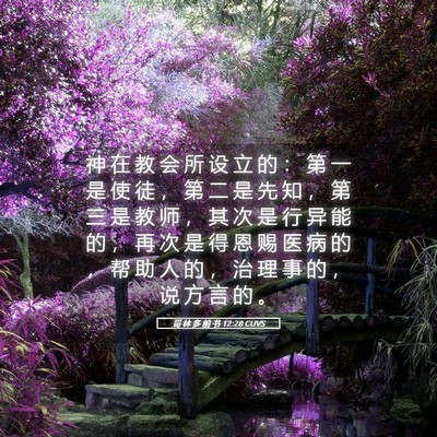 Picture 05 - 哥 林 多 前 书 12:28 CUVS - 神 在 教 会 所 设 立 的 ： 第 一 是 - Bible Verse Picture