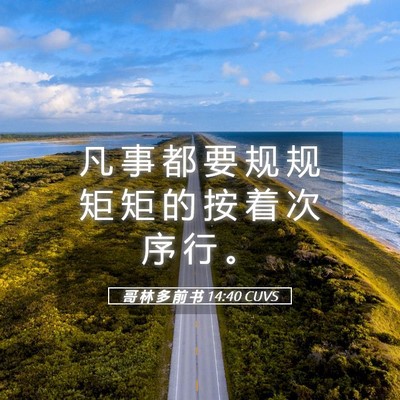 Picture 05 - 哥 林 多 前 书 14:40 CUVS - 凡 事 都 要 规 规 矩 矩 的 按 着 次 - Bible Verse Picture