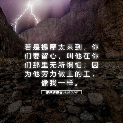 Picture 05 - 哥 林 多 前 书 16:10 CUVS - 若 是 提 摩 太 来 到 ， 你 们 要 留 - Bible Verse Picture