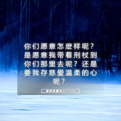 Picture 05 - 哥 林 多 前 书 4:21 CUVS - 你 们 愿 意 怎 麽 样 呢 ？ 是 愿 意 - Bible Verse Picture