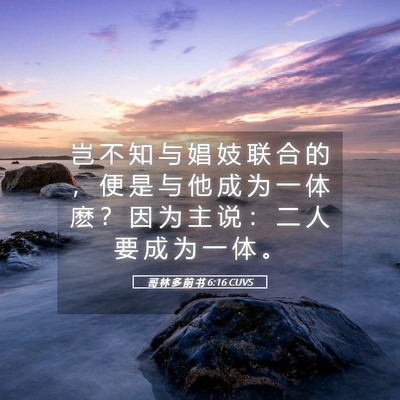 Picture 05 - 哥 林 多 前 书 6:16 CUVS - 岂 不 知 与 娼 妓 联 合 的 ， 便 是 - Bible Verse Picture