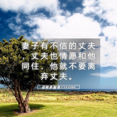 Picture 05 - 哥 林 多 前 书 7:13 CUVS - 妻 子 有 不 信 的 丈 夫 ， 丈 夫 也 - Bible Verse Picture