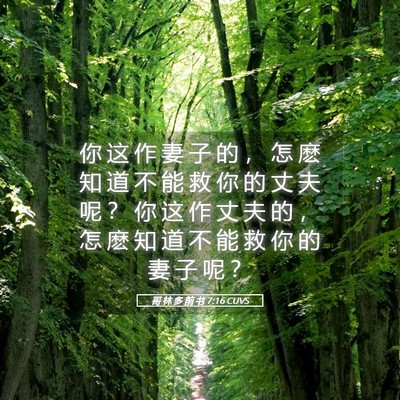 Picture 05 - 哥 林 多 前 书 7:16 CUVS - 你 这 作 妻 子 的 ， 怎 麽 知 道 不 - Bible Verse Picture