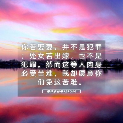 Picture 05 - 哥 林 多 前 书 7:28 CUVS - 你 若 娶 妻 ， 并 不 是 犯 罪 ； 处 - Bible Verse Picture