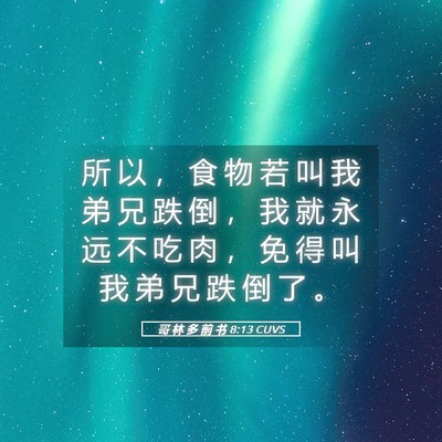 Picture 05 - 哥 林 多 前 书 8:13 CUVS - 所 以 ， 食 物 若 叫 我 弟 兄 跌 倒 - Bible Verse Picture