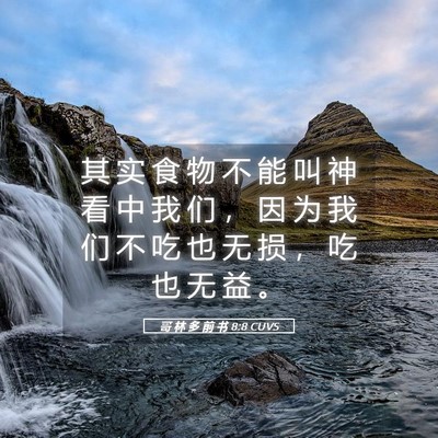 Picture 05 - 哥 林 多 前 书 8:8 CUVS - 其 实 食 物 不 能 叫 神 看 中 我 们 - Bible Verse Picture