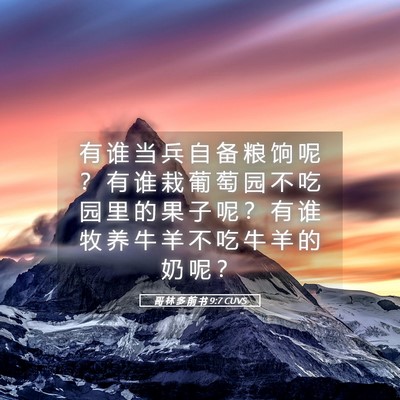 Picture 05 - 哥 林 多 前 书 9:7 CUVS - 有 谁 当 兵 自 备 粮 饷 呢 ？ 有 谁 - Bible Verse Picture