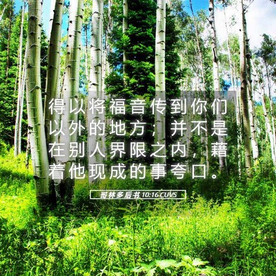 Picture 05 - 哥 林 多 后 书 10:16 CUVS - 得 以 将 福 音 传 到 你 们 以 外 的 - Bible Verse Picture
